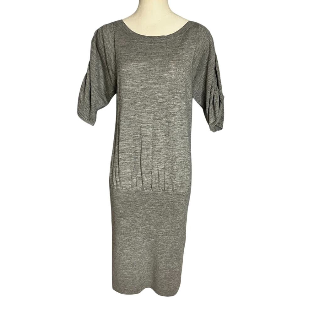 Banana Republic Short Sleeve Wool Fitted Sweater Dress Tunic Gray Size S TALL